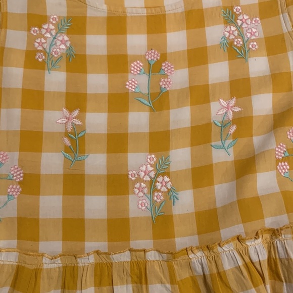 SRISHI Mustard and White Gingham Floral Short Sleeve Cottage Core Maxi Dress - Picture 4 of 16